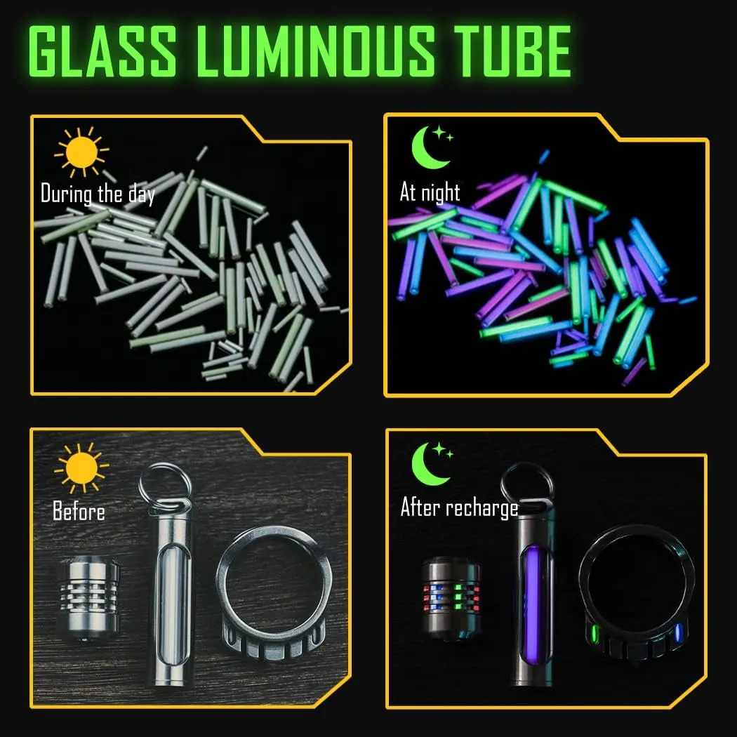 sayram 2pcs Glass Luminous Tube, Rare Earth Luminous Stick, Glow Bar in The Dark Tril Vial Alternative, DIY for EDC Accessories Decoration