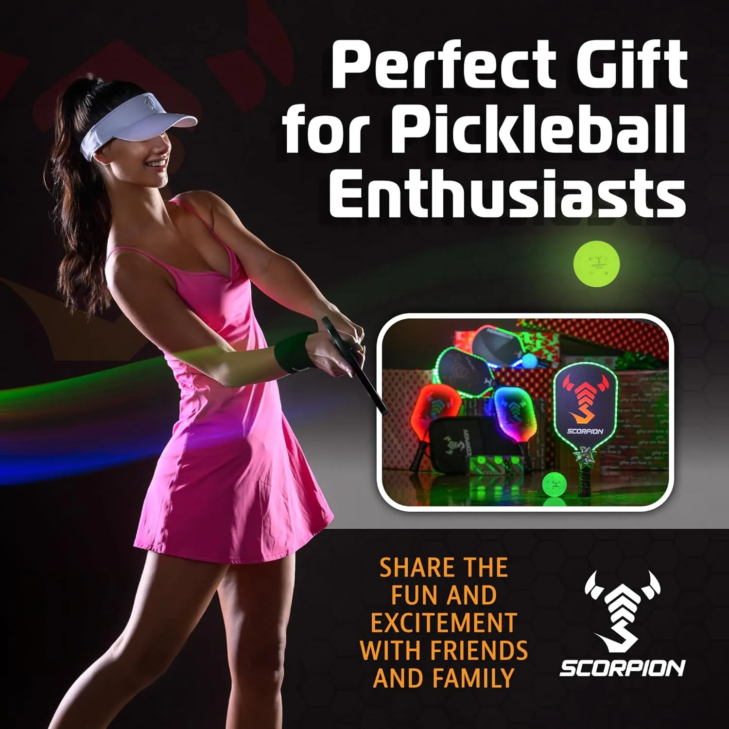 SCORPION 3-Pack Glow in the Dark Pickleballs - True Flight Outdoor Pickle Balls - Bright Sports Balls for Pickleball at Night - Consistent Bounce & Balance, 40 Holes for Precision & Control - 26 Grams