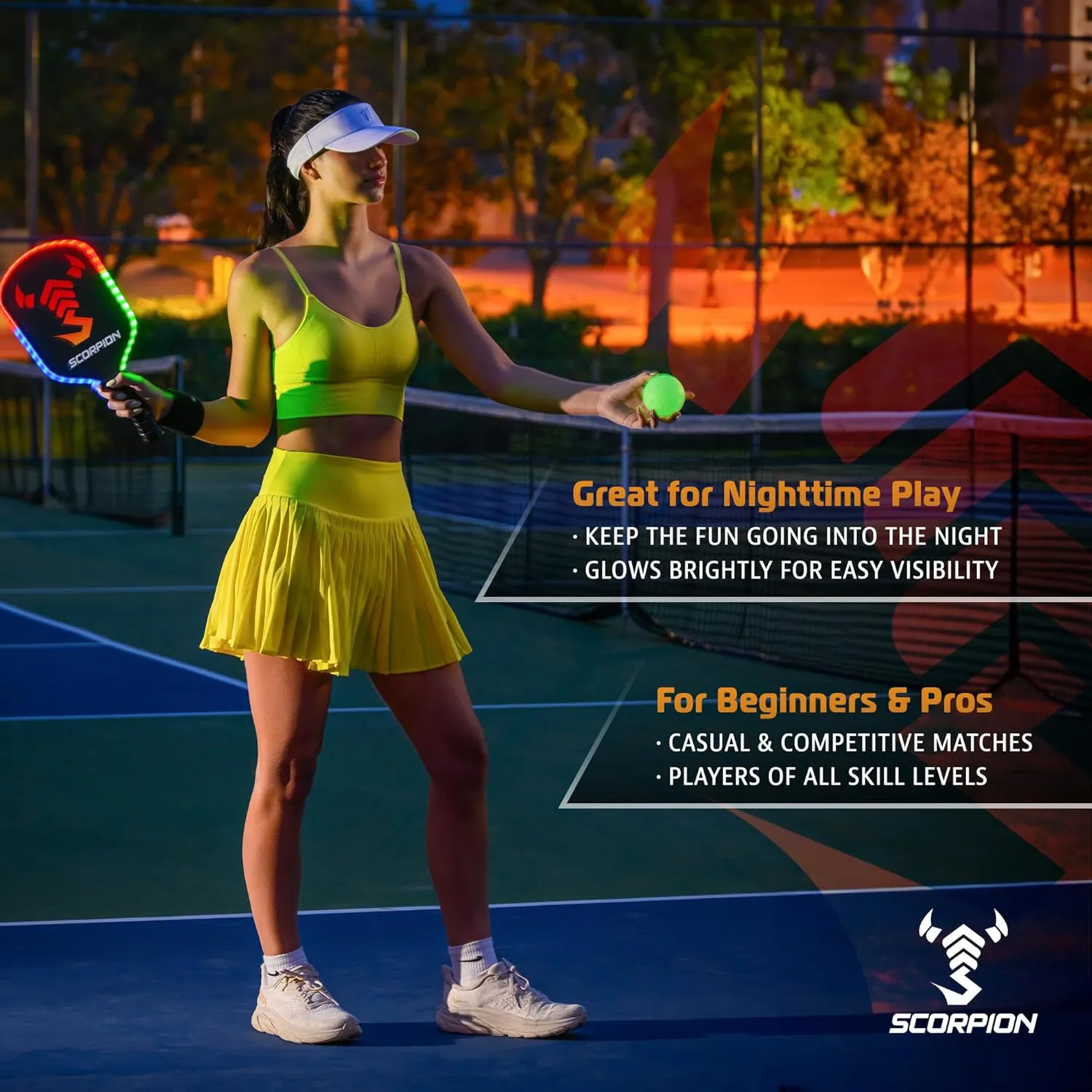 SCORPION 3-Pack Glow in the Dark Pickleballs - True Flight Outdoor Pickle Balls - Bright Sports Balls for Pickleball at Night - Consistent Bounce & Balance, 40 Holes for Precision & Control - 26 Grams