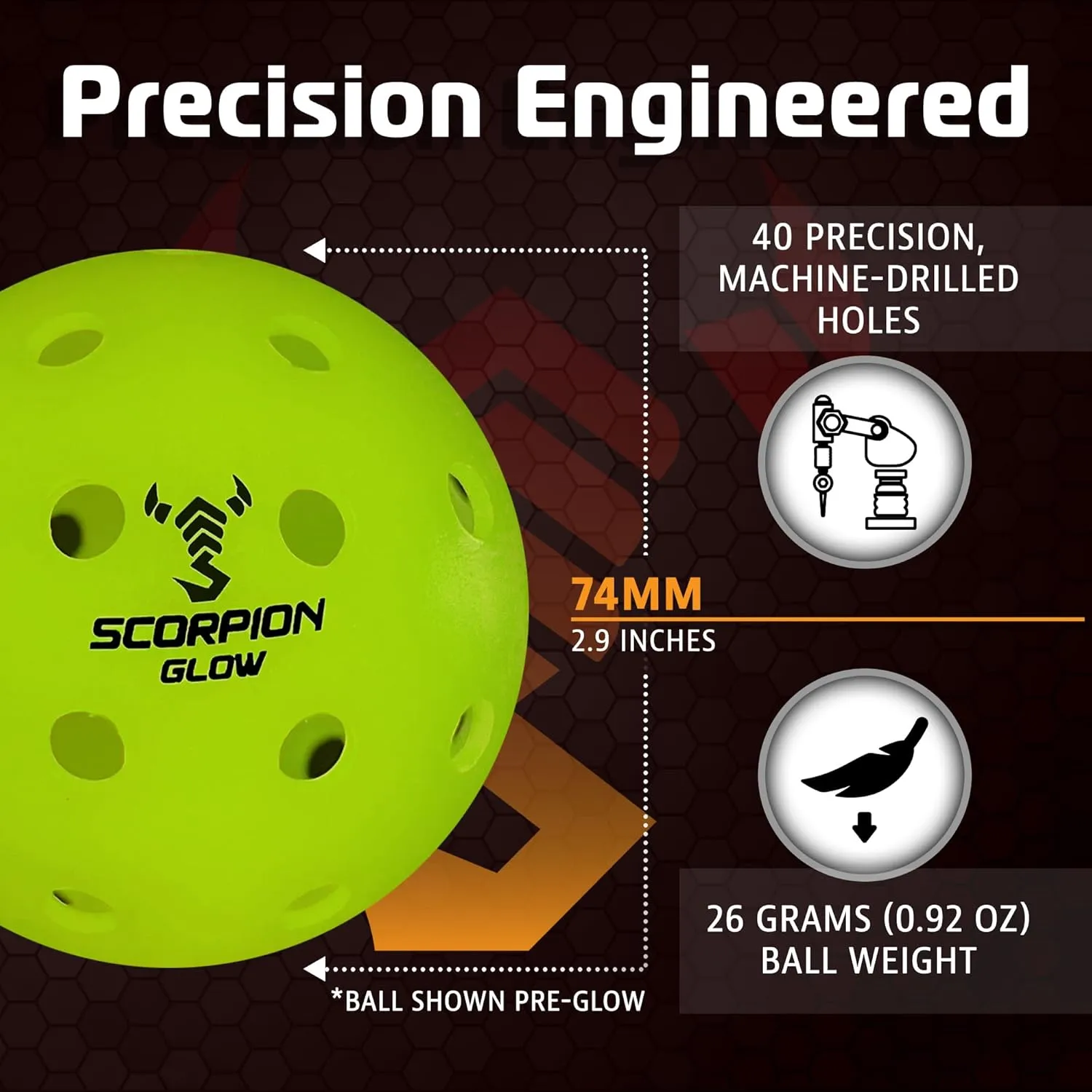 SCORPION 3-Pack Glow in the Dark Pickleballs - True Flight Outdoor Pickle Balls - Bright Sports Balls for Pickleball at Night - Consistent Bounce & Balance, 40 Holes for Precision & Control - 26 Grams