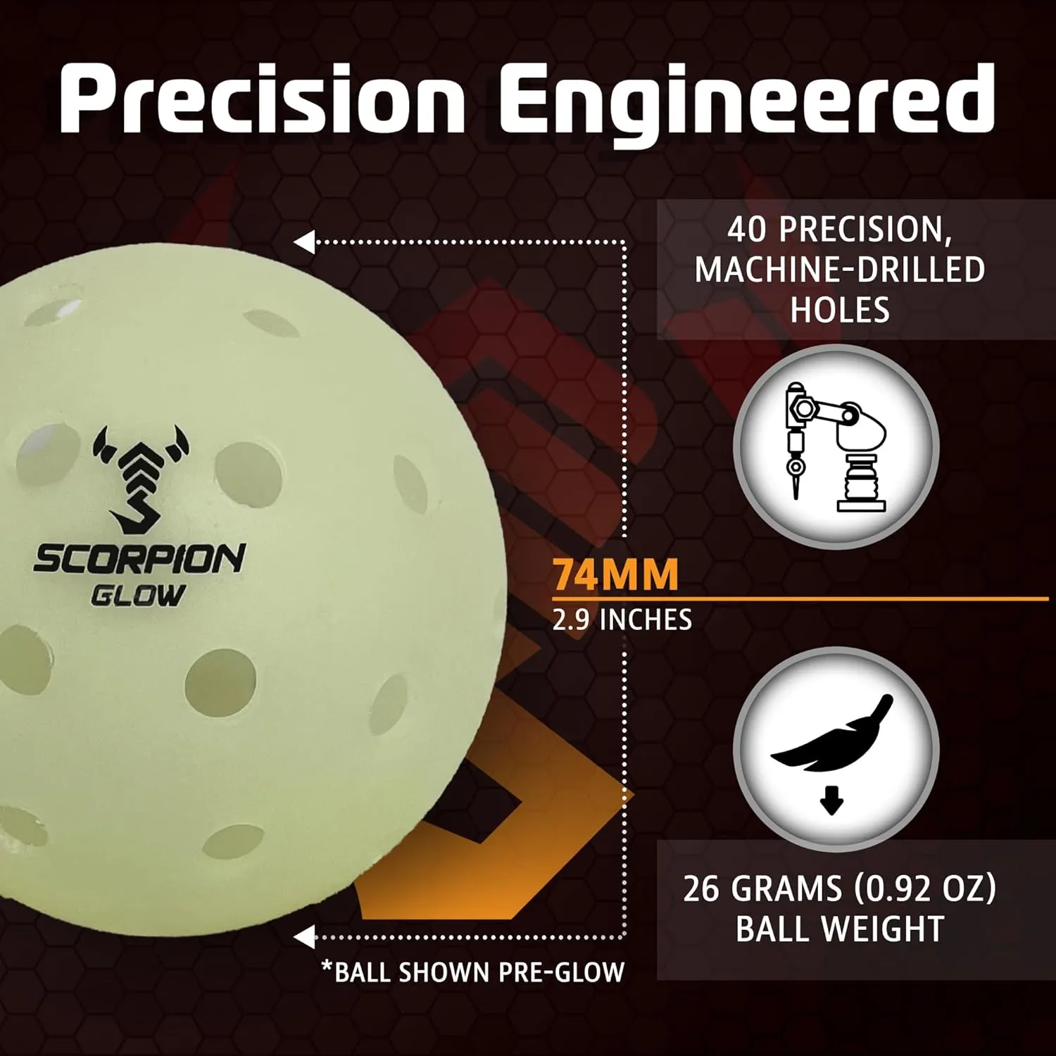 SCORPION 3-Pack Glow in the Dark Pickleballs - True Flight Outdoor Pickle Balls - Bright Sports Balls for Pickleball at Night - Consistent Bounce & Balance, 40 Holes for Precision & Control - 26 Grams