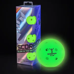 SCORPION 3-Pack Glow in the Dark Pickleballs - True Flight Outdoor Pickle Balls - Bright Sports Balls for Pickleball at Night - Consistent Bounce & Balance, 40 Holes for Precision & Control - 26 Grams