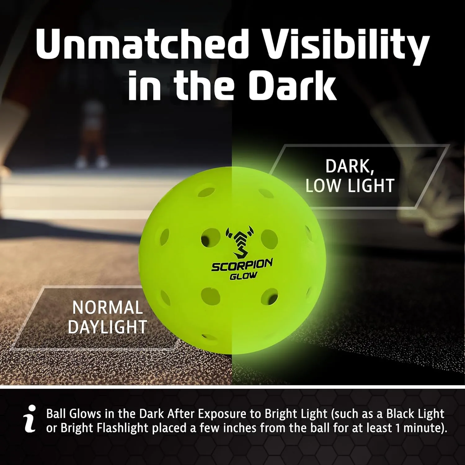 SCORPION 3-Pack Glow in the Dark Pickleballs - True Flight Outdoor Pickle Balls - Bright Sports Balls for Pickleball at Night - Consistent Bounce & Balance, 40 Holes for Precision & Control - 26 Grams