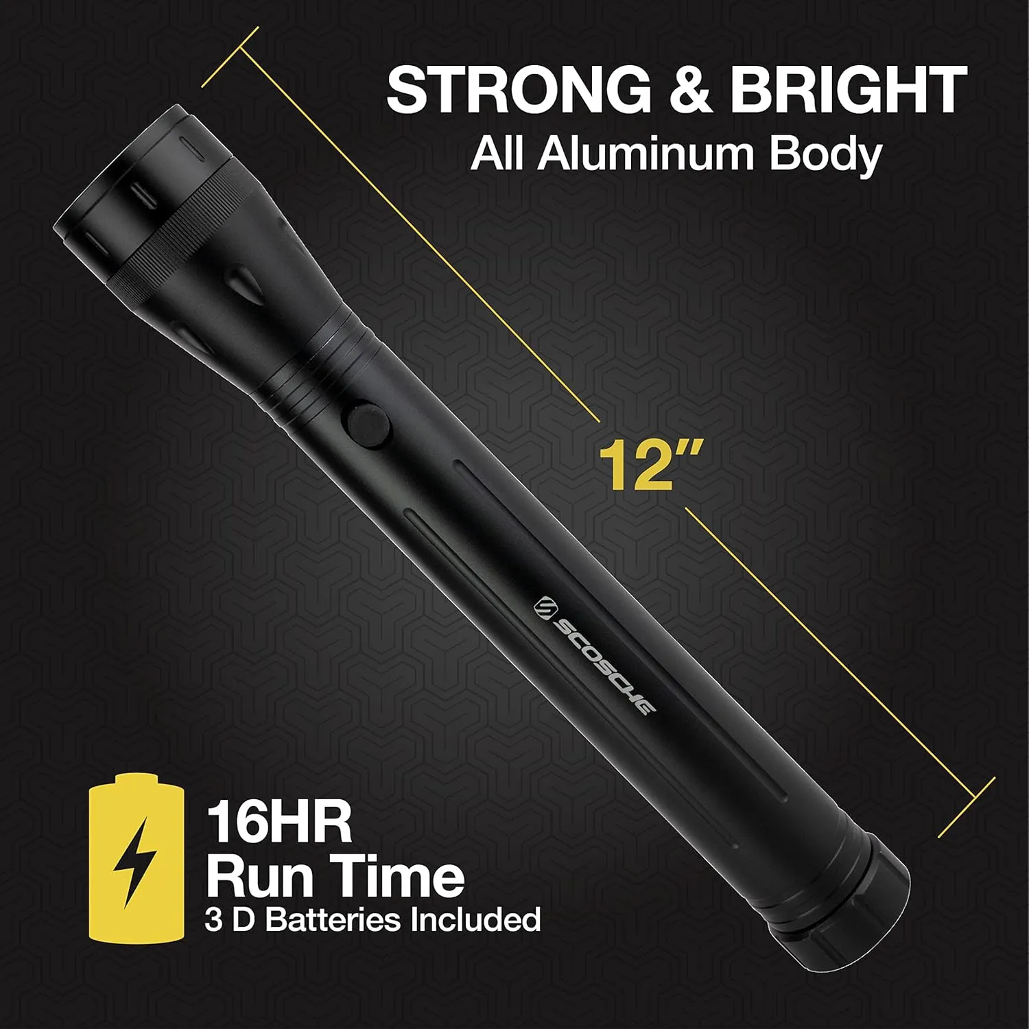Scosche SCOLGHT3-RPSP1 ScoLight 200 Lumens 12-Inch Rugged LED Water-Resistant Flashlight with Adjustable Beam, Personal Safety Light