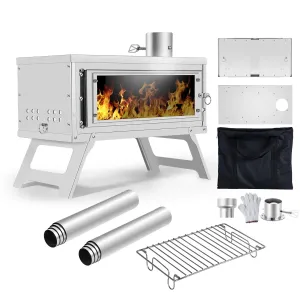 Secondary Combustion Portable Outdoor Stove with Chimney | Fastfold Lightweight Compact Durable Folding Wood Burning Stove for Camping