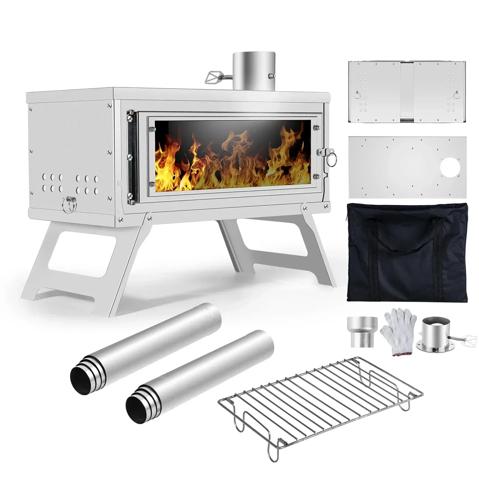 Secondary Combustion Portable Outdoor Stove with Chimney | Fastfold Lightweight Compact Durable Folding Wood Burning Stove for Camping