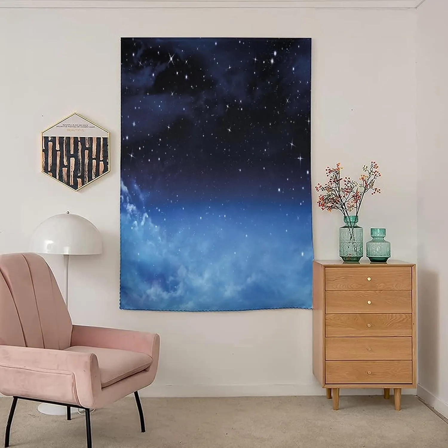 Self Adhesive Portable Blackout Curtains, Night Sky Room Darkening Curtains, Ombre Colored Nebula Space Clouds and Dot Print Temporary Blackout Blinds,24W x40L Inches,for Nursery,Children Kids Bedroom