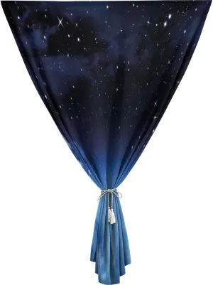 Self Adhesive Portable Blackout Curtains, Night Sky Room Darkening Curtains, Ombre Colored Nebula Space Clouds and Dot Print Temporary Blackout Blinds,24W x40L Inches,for Nursery,Children Kids Bedroom
