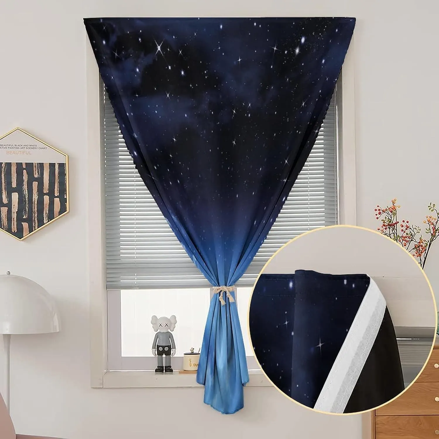 Self Adhesive Portable Blackout Curtains, Night Sky Room Darkening Curtains, Ombre Colored Nebula Space Clouds and Dot Print Temporary Blackout Blinds,24W x40L Inches,for Nursery,Children Kids Bedroom
