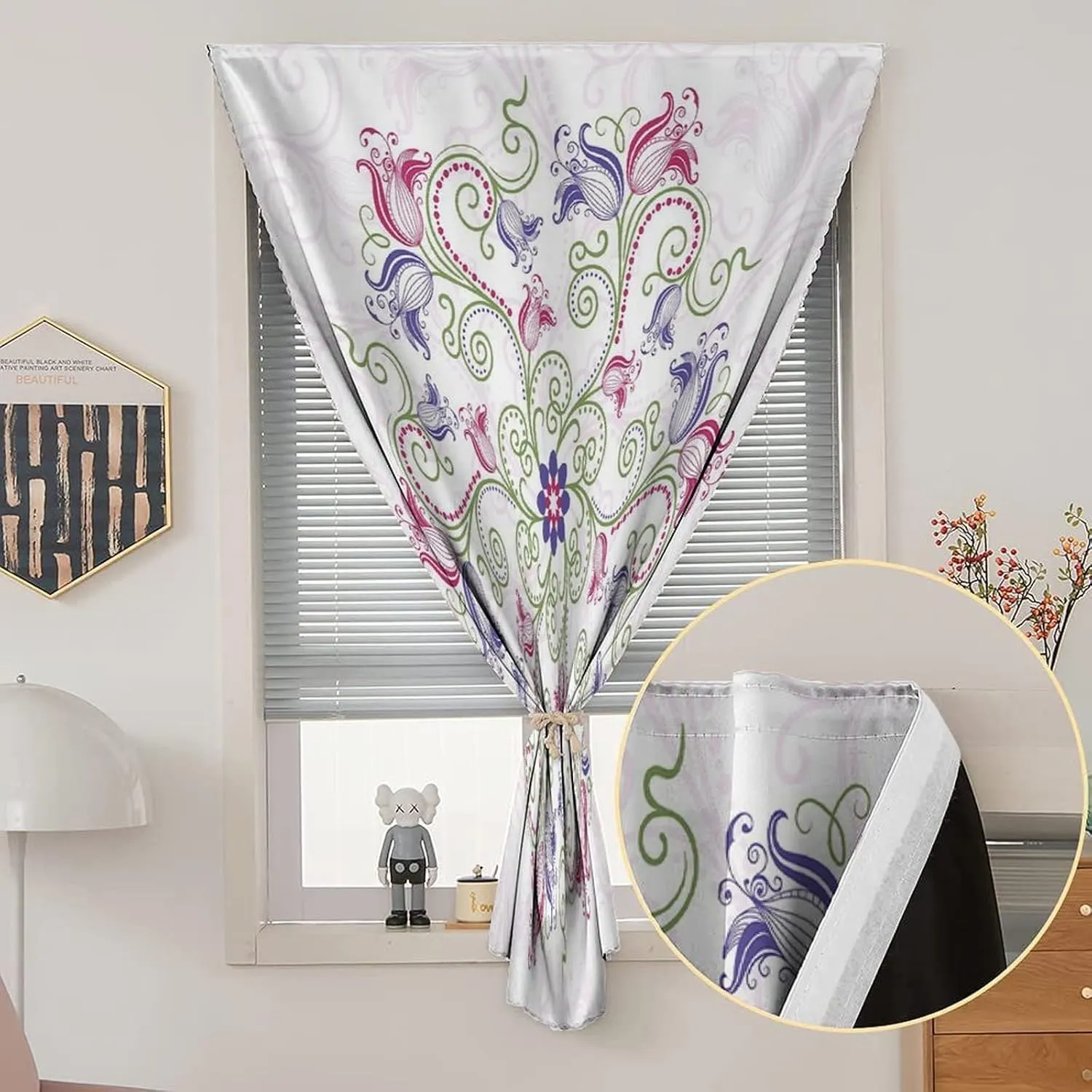 Self Adhesive Portable Blackout Curtains, Purple Mandala Room Darkening Curtains, Classic Shabby Chic with Eastern Swirled Tulip Flowers Print Temporary Blackout Blinds,59W x84L Inches, for Bathroom