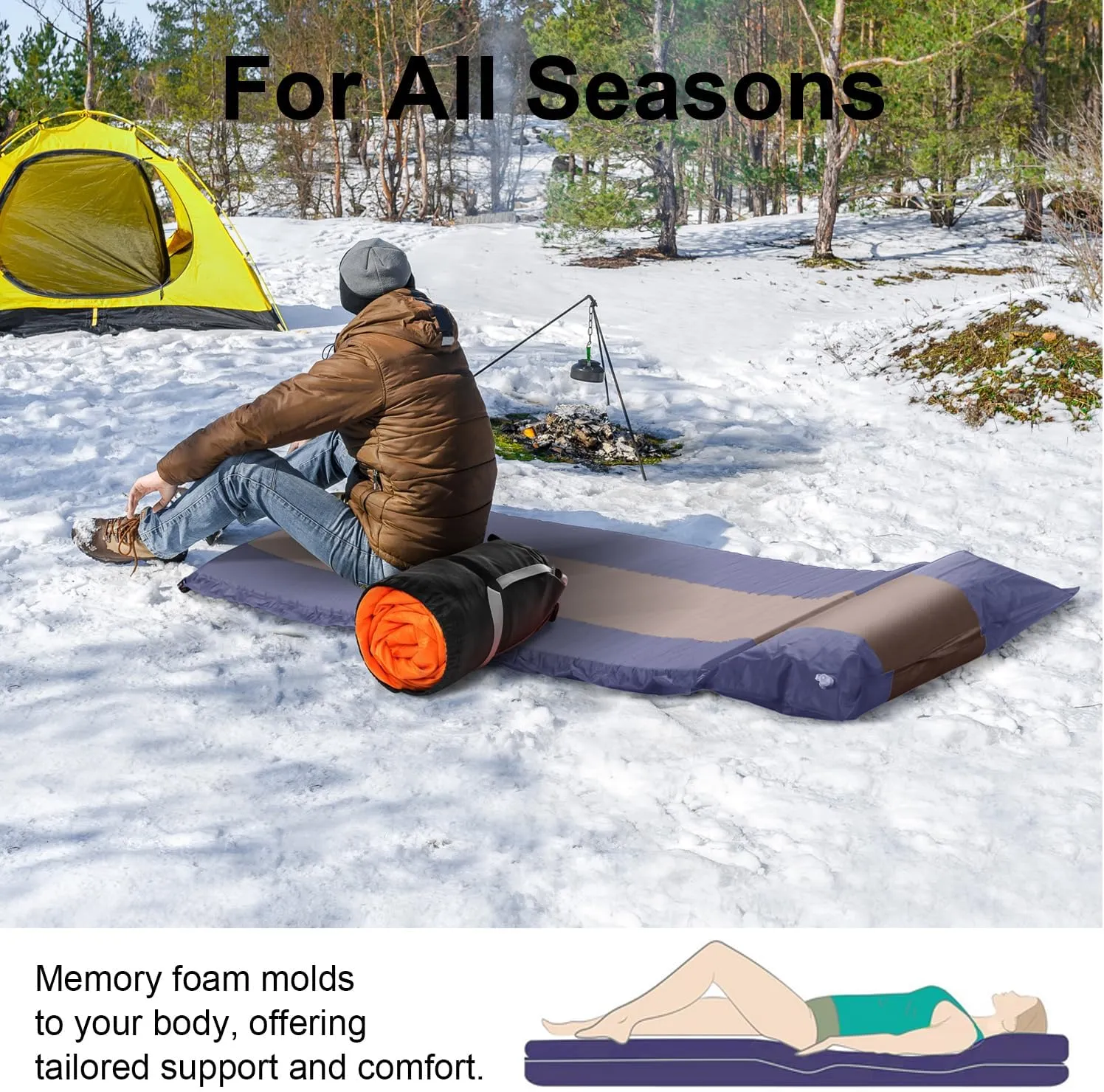 Self-Inflating Sleeping Pad with Pillow, Lightweight Camping Mattress Pad, Sleeping Mat Compact for Tent, Camping, Backpacking, Hiking and Traveling (Blue, 1 Pack)