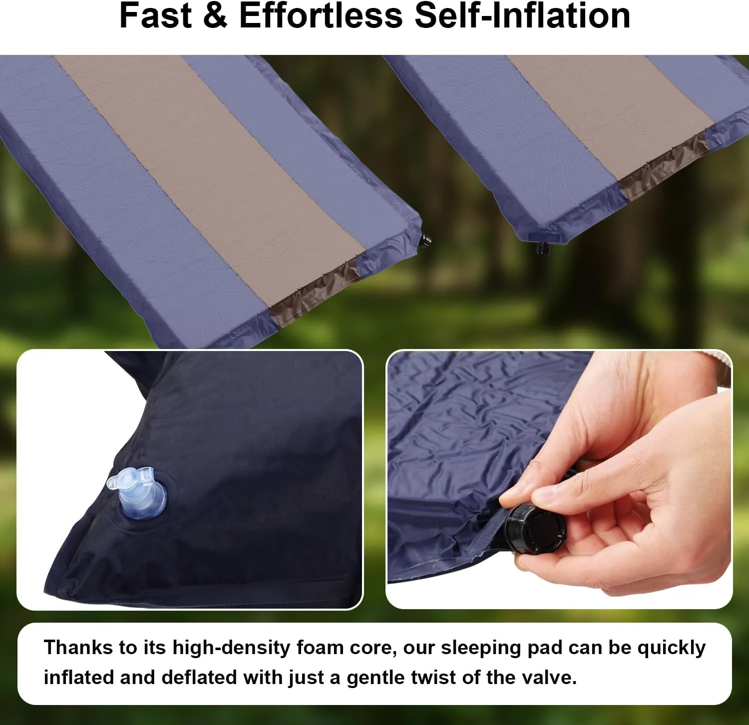 Self-Inflating Sleeping Pad with Pillow, Lightweight Camping Mattress Pad, Sleeping Mat Compact for Tent, Camping, Backpacking, Hiking and Traveling (Blue, 1 Pack)