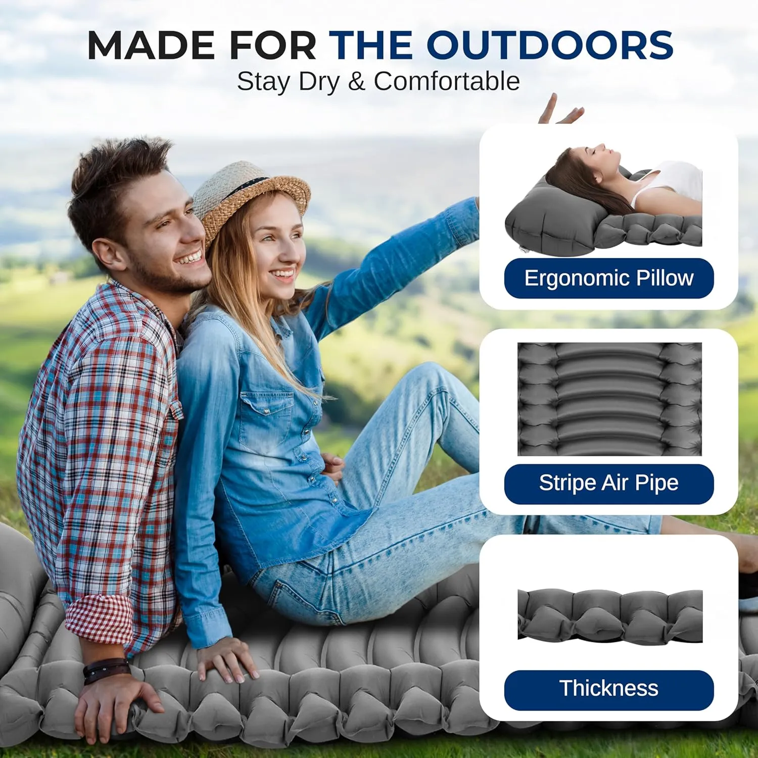 SereneLife Lightweight & Compact Camping Gear – Sleeping Pads & Bags with Built-in Pillows for Outdoor Comfort, Waterproof & Tear-Resistant Design, Perfect for Hiking, Backpacking, Couples & Solo Use