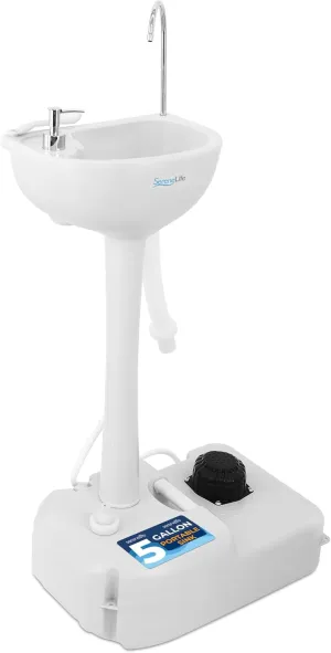 SereneLife Portable Camping Sink with 19L (5  Gallon) Water Tank, Hands-Free Foot Pump, Soap Dispenser & Towel Holder, Compact Design with Carry Handle – Perfect for Camping, Worksites, Outdoors