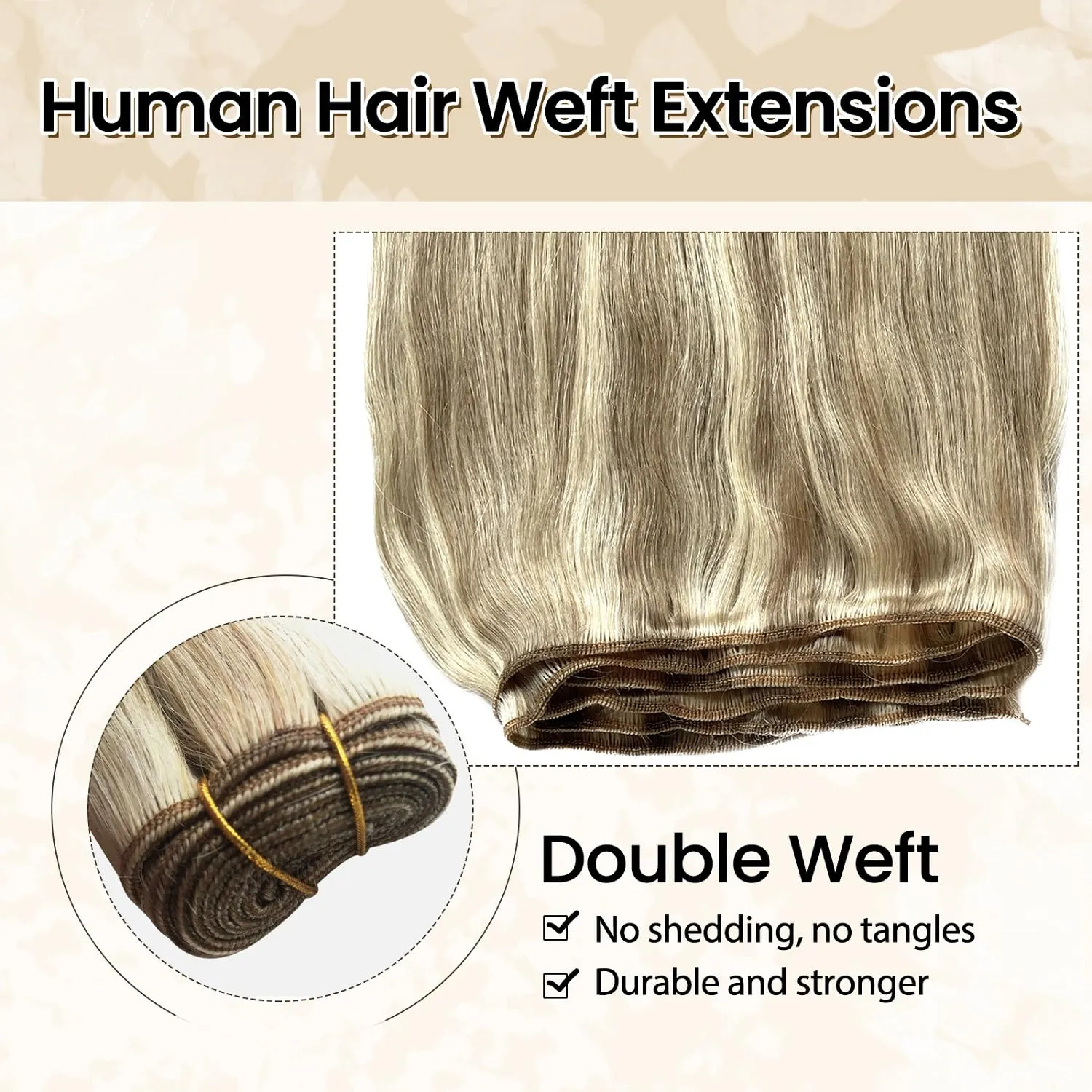 Sew in Human Hair Weft Extensions Ash Blonde to Platinum Blonde Brazilian Virgin Human Hair Bundles for White Women Sew in Hair Extensions Real Human Hair Wefts Hand Tied Weft Hair Extensions 16 Inch