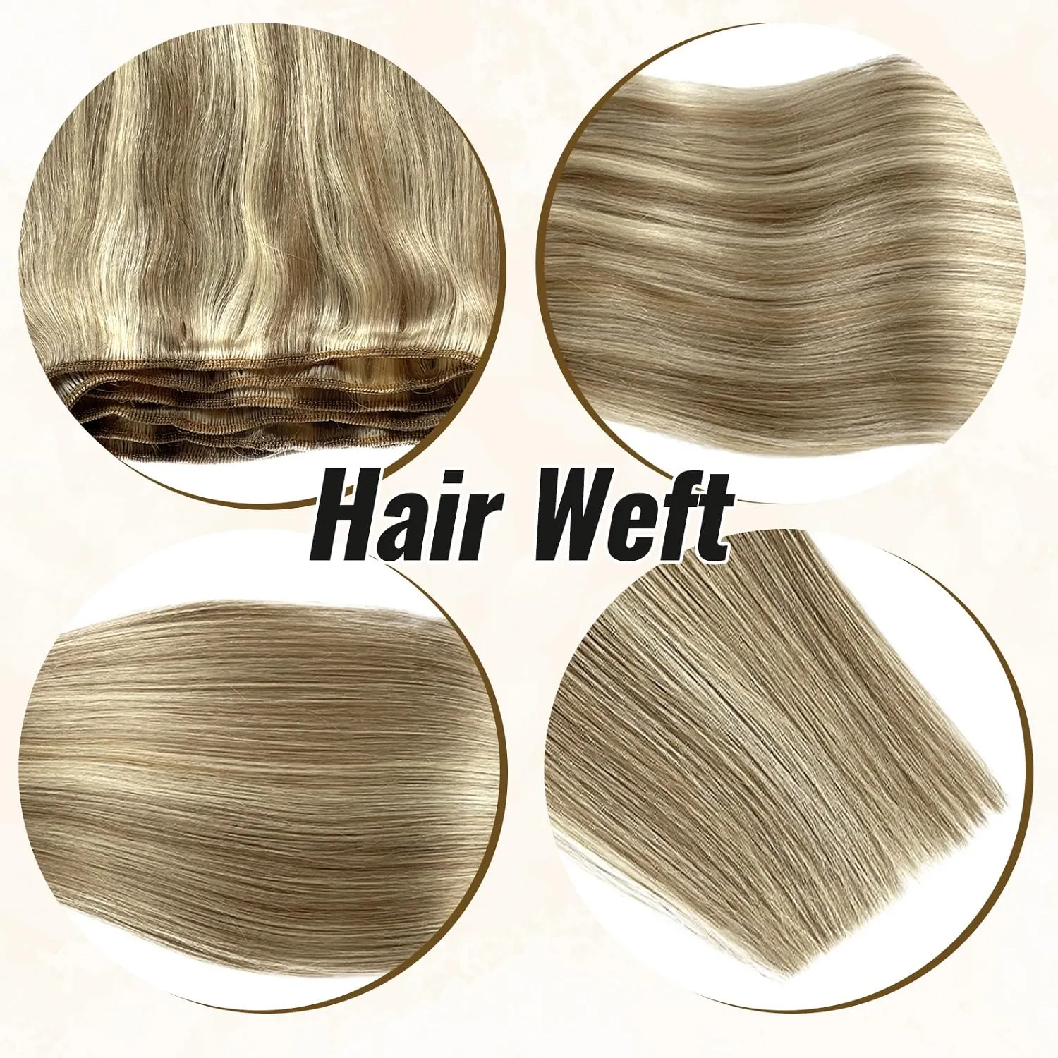 Sew in Human Hair Weft Extensions Ash Blonde to Platinum Blonde Brazilian Virgin Human Hair Bundles for White Women Sew in Hair Extensions Real Human Hair Wefts Hand Tied Weft Hair Extensions 16 Inch