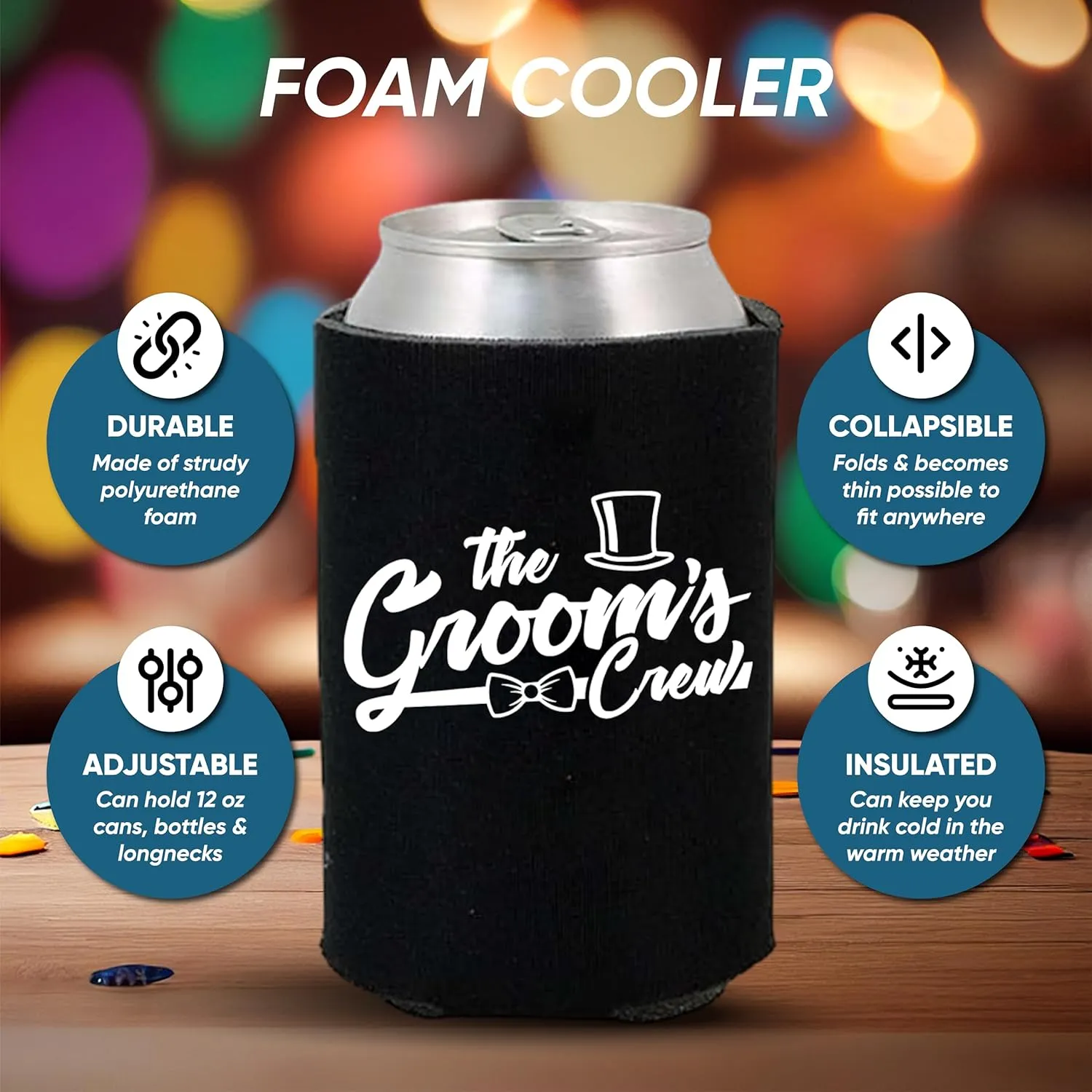 Shop4Ever The Groom and The Groom’s Crew Bow Tie Top Hat Can Coolie ~ Wedding Bachelor Party Beer Can Sleeve Coolers ~ (Crew Hat, 6 Pk)