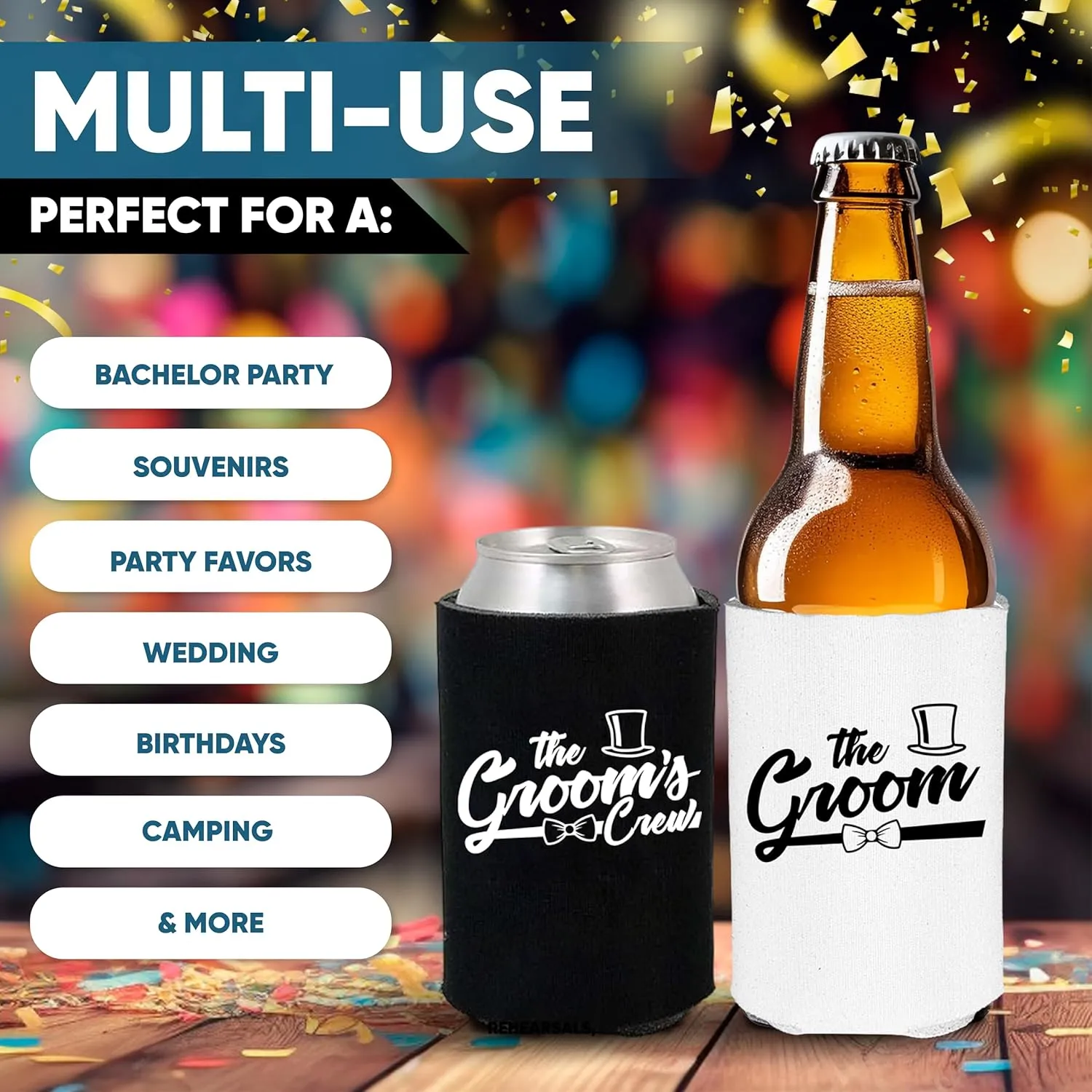 Shop4Ever The Groom and The Groom’s Crew Bow Tie Top Hat Can Coolie ~ Wedding Bachelor Party Beer Can Sleeve Coolers ~ (Crew Hat, 6 Pk)