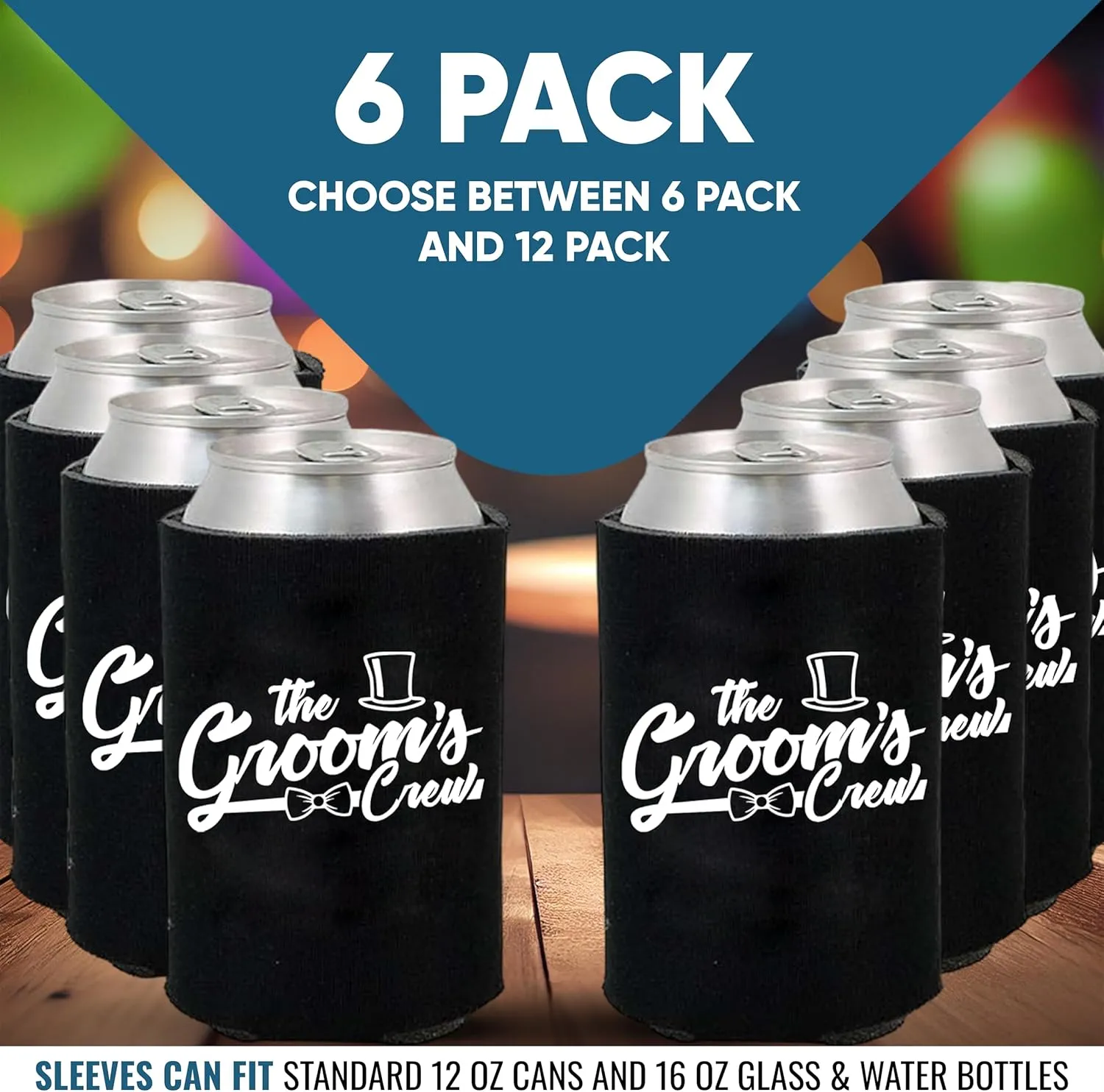 Shop4Ever The Groom and The Groom’s Crew Bow Tie Top Hat Can Coolie ~ Wedding Bachelor Party Beer Can Sleeve Coolers ~ (Crew Hat, 6 Pk)