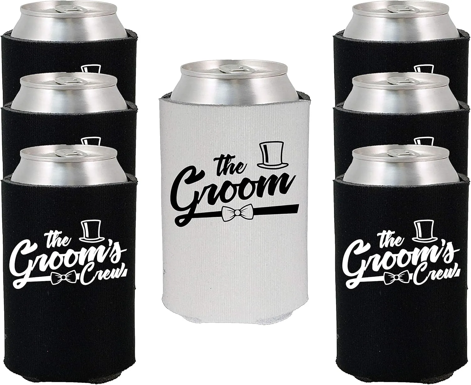 Shop4Ever The Groom and The Groom’s Crew Bow Tie Top Hat Can Coolie ~ Wedding Bachelor Party Beer Can Sleeve Coolers ~ (Crew Hat, 6 Pk)