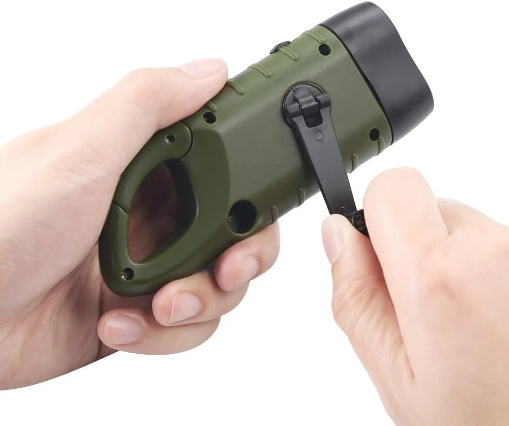 Simpeak 2-Pack Hand Crank Solar Powered Flashlight, Emergency Rechargeable LED Flashlight, Survival Flashlight, Quick Snap Carbiner Dynamo Flashlight Torch for Outdoor Sports