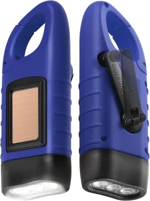 Simpeak 2-Pack Hand Crank Solar Powered LED Flashlight, Emergency Survival Flashlight with Dynamo Torch for Outdoor Sports (Blue)