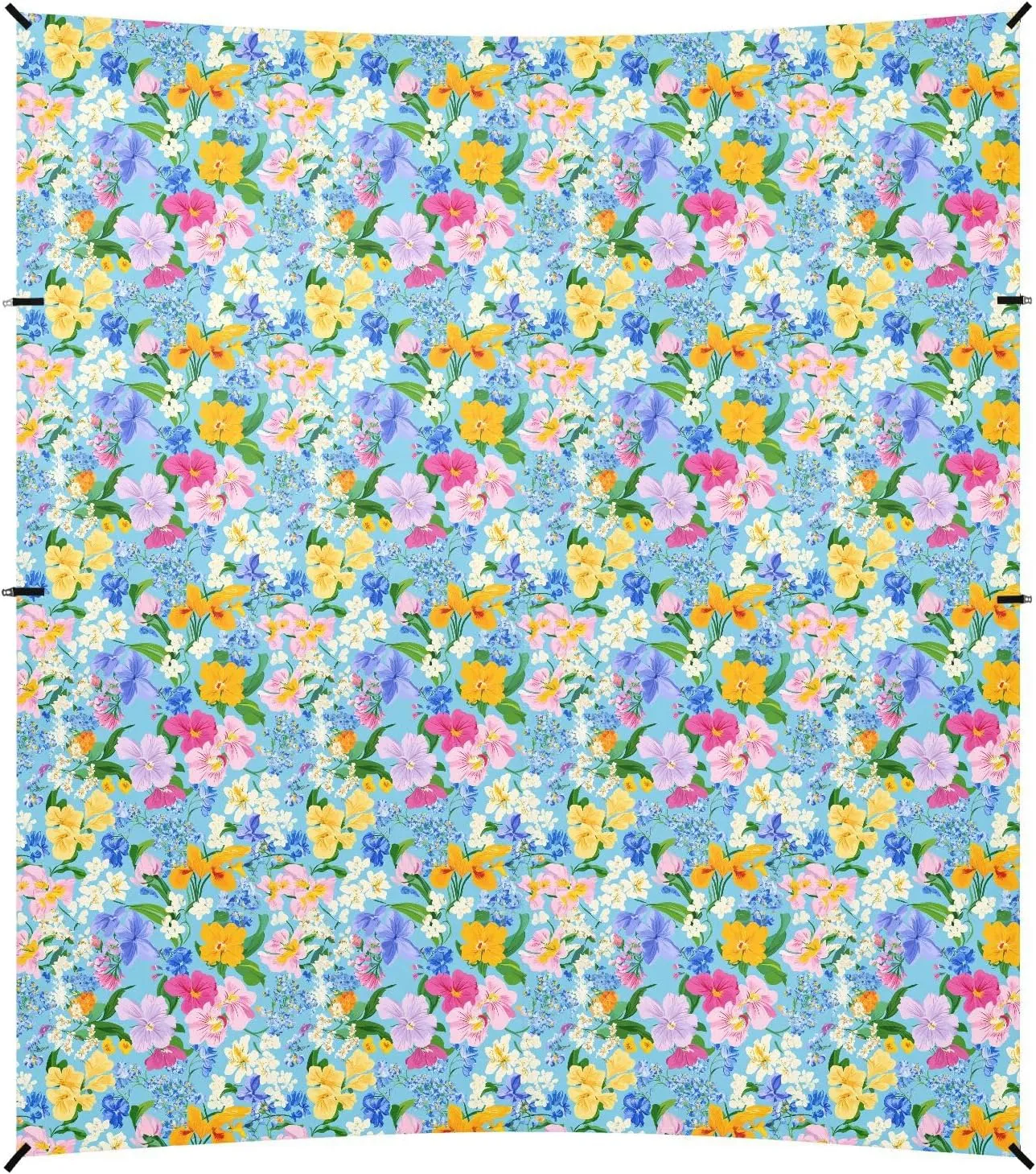 Simple Spring Fresh Floral Colorful Foldable Beach Tent UPF50  Waterproof Outdoor Sun Shade with Sand Shovel, Sandbags for Backyard and Camping