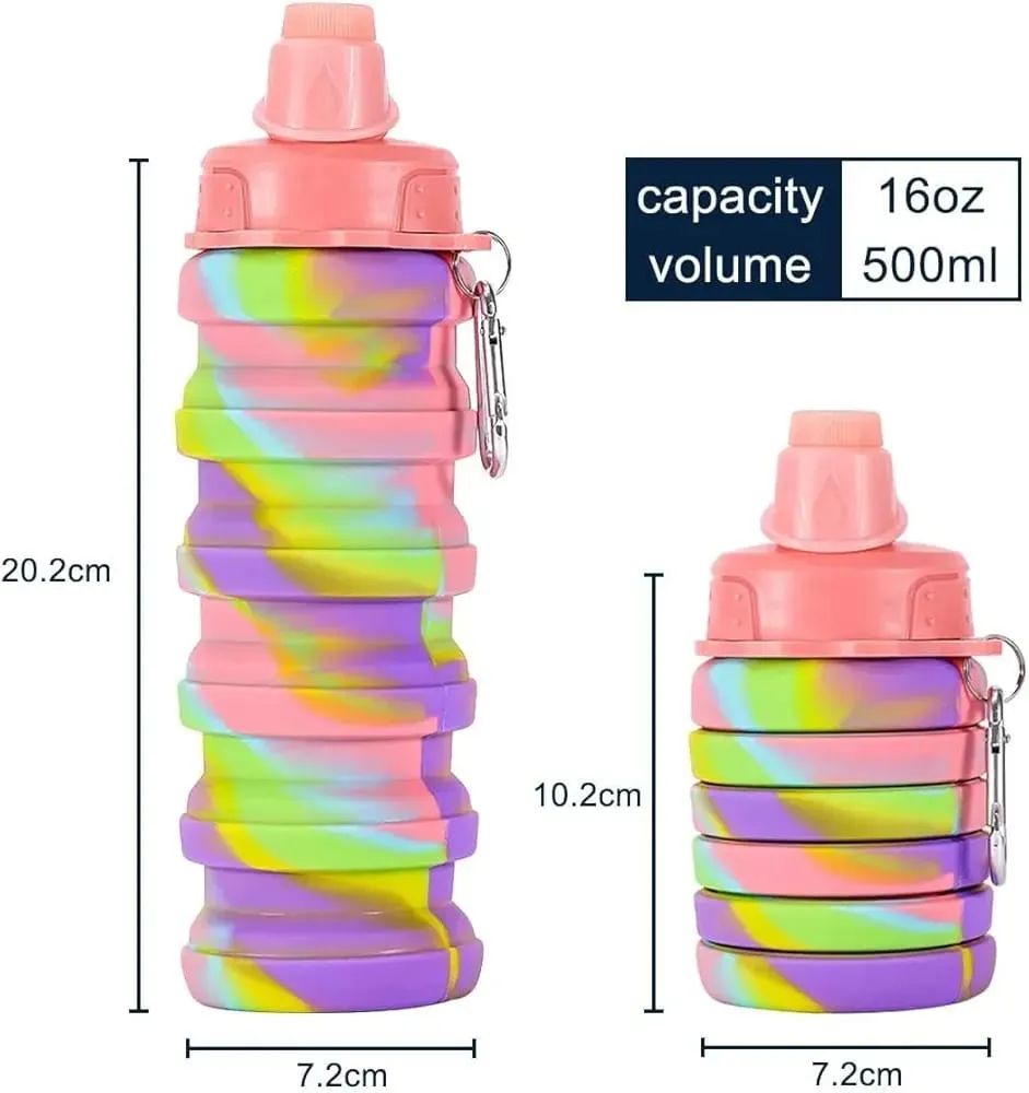 Sipper Bottle Water color) Expandable Sports, Curated selection Trekking, School Water (random Cycling, Silicone with Gym, 500 for Ml Hook Snap Bottle *00% satisfaction guarantee