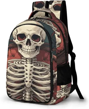 Skeleton Reading Travel Backpack Adjustable Computer Bag Casual Travel Daypack Satchel Backpack Unisex