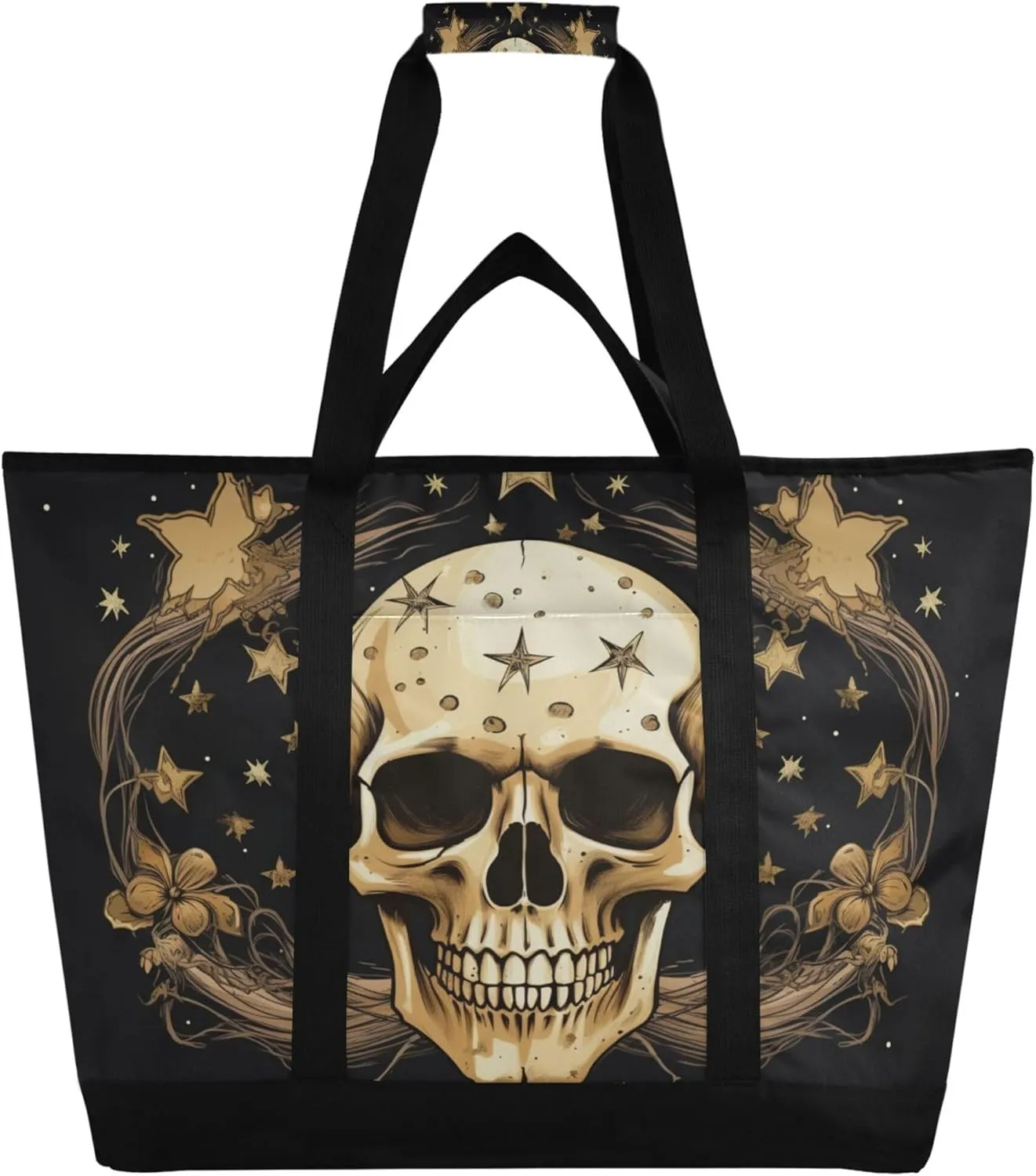 Skeleton Reusable Insulated Cooler Bag with Ice Pack Compartment - Large 47L Waterproof Thermal Grocery Tote for Picnic Beach Camping Lunch Storage