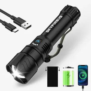 SKYFIRE LED Flashlight High Lumens,Super Bright Rechargeable Flashlight,Zoomable,Four Modes,Waterproof Flash Light for Camping Essentials,Outdoor and Home Emergencies|Father's Day Gifts-No Lens