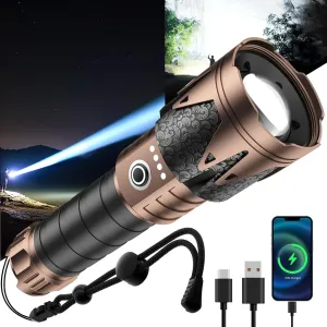 SKYFIRE LED Flashlights High Lumens,20000.00lm Super Bright Tactical Flashlights, Zoomable,Five Modes,Waterproof Flash Light for Camping Essentials,Outdoor,Home,Gifts(Upgraded- No Lens)