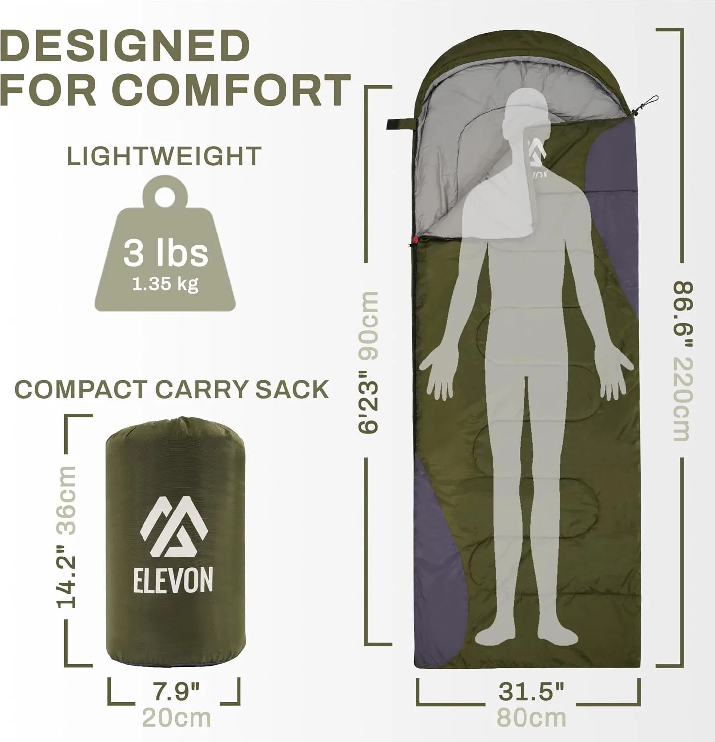 Sleeping Bag for Adults Teens Kids Cold Warm Weather, Portable Waterproof & Lightweight, Compact with Compression Sack, for 3-4 Seasons Camping, Backpacking, Hiking, Travel, Indoors Outdoors