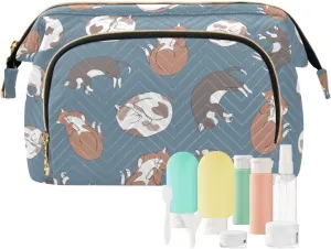 Sleeping Cats in Sleeping Poses on Blue Women Cosmetic Bag Makeup Bag Stylish Trip Beauty Bag Travel Toiletry Bag with Bottle Organizer 10.2 x 5.9 x 6.7 inch