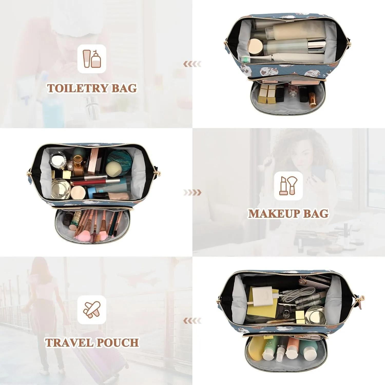 Sleeping Cats in Sleeping Poses on Blue Women Cosmetic Bag Makeup Bag Stylish Trip Beauty Bag Travel Toiletry Bag with Bottle Organizer 10.2 x 5.9 x 6.7 inch
