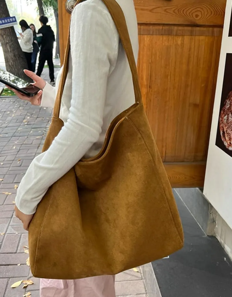 Slouchy Suede Hobo Bags Women Crescent Satchels Shoulder Bag Crossbody Purse Corduroy Top-handle College Tote Handbag