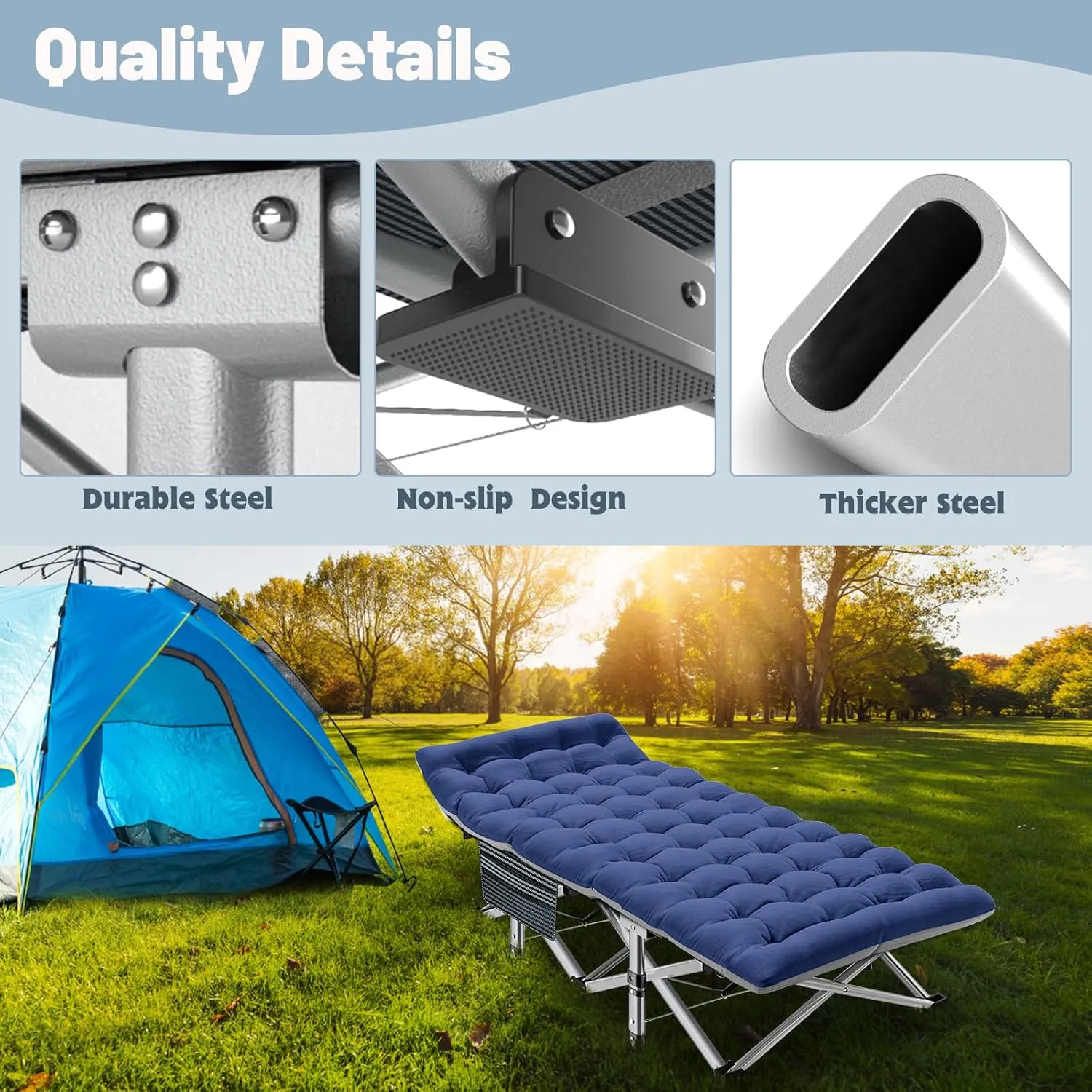 Slsy Oversized XXL Camping Cot for Adults with Mattress, Portable Sleeping Cots, Camp Bed with Carry Bag for Outdoor Travel, Beach, Hiking