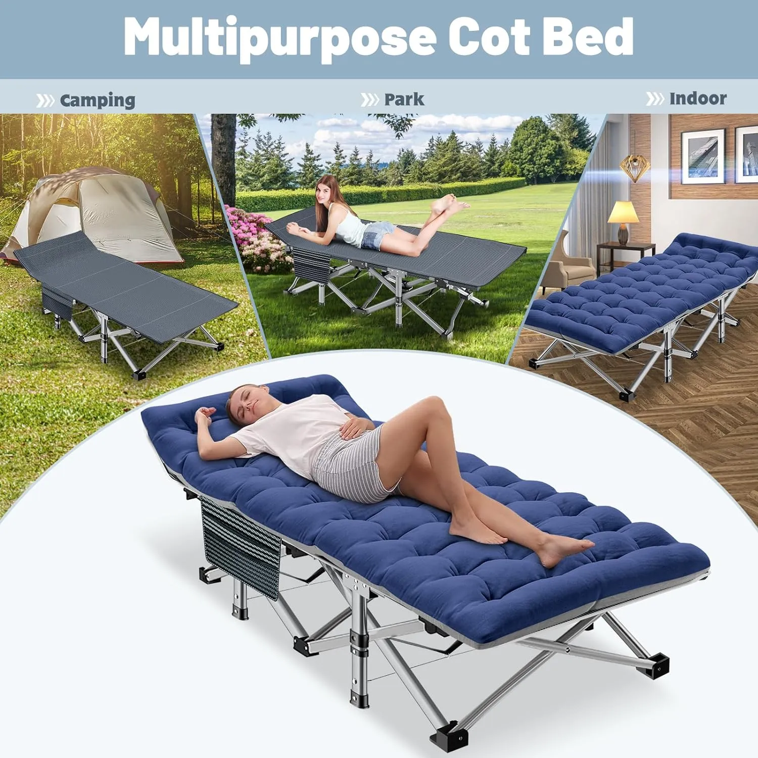 Slsy Oversized XXL Camping Cot for Adults with Mattress, Portable Sleeping Cots, Camp Bed with Carry Bag for Outdoor Travel, Beach, Hiking