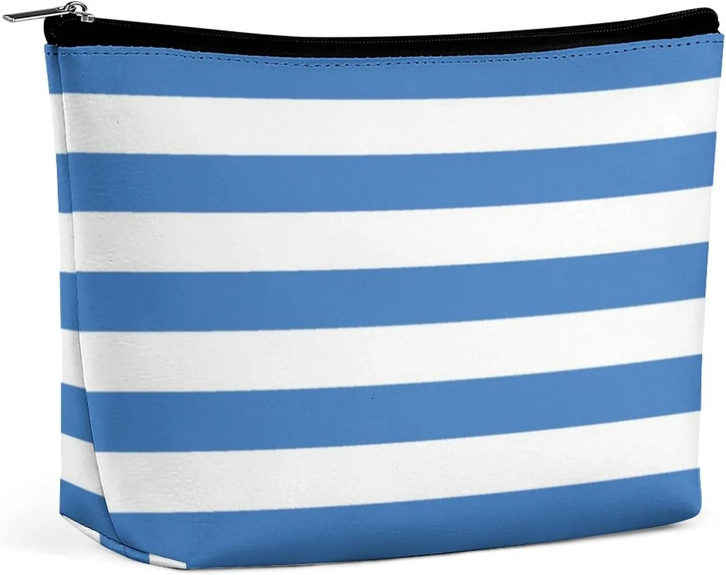 Small Cosmetic Bag, Blue and White Stripes Print Makeup Bags Elegant Roomy Pouch for Women,Travel Toiletry Accessories Organizer