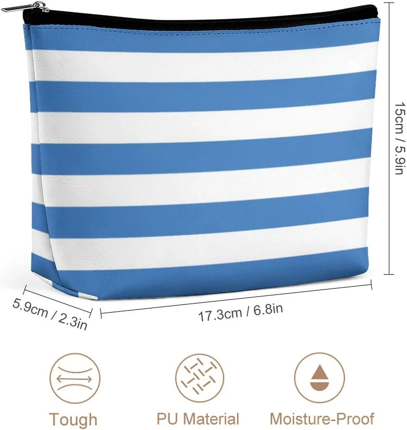 Small Cosmetic Bag, Blue and White Stripes Print Makeup Bags Elegant Roomy Pouch for Women,Travel Toiletry Accessories Organizer