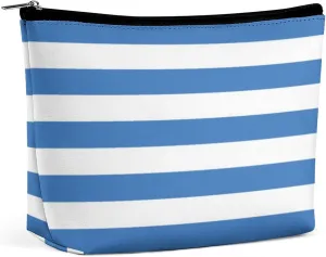 Small Cosmetic Bag, Blue and White Stripes Print Makeup Bags Elegant Roomy Pouch for Women,Travel Toiletry Accessories Organizer