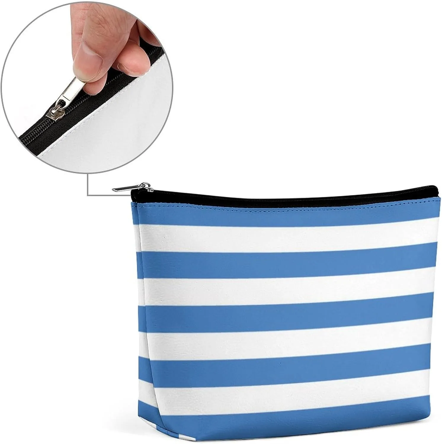 Small Cosmetic Bag, Blue and White Stripes Print Makeup Bags Elegant Roomy Pouch for Women,Travel Toiletry Accessories Organizer