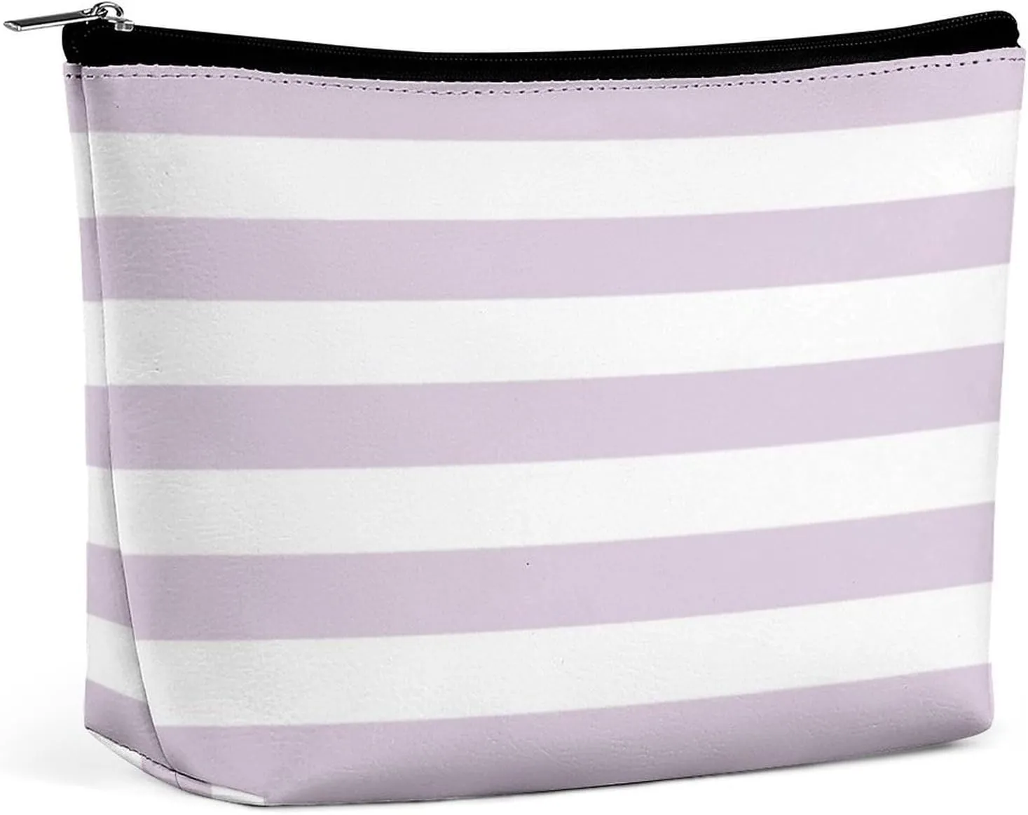 Small Cosmetic Bag, Lilac Purple and White Stripes Makeup Bags Elegant Roomy Pouch for Women,Travel Toiletry Accessories Organizer