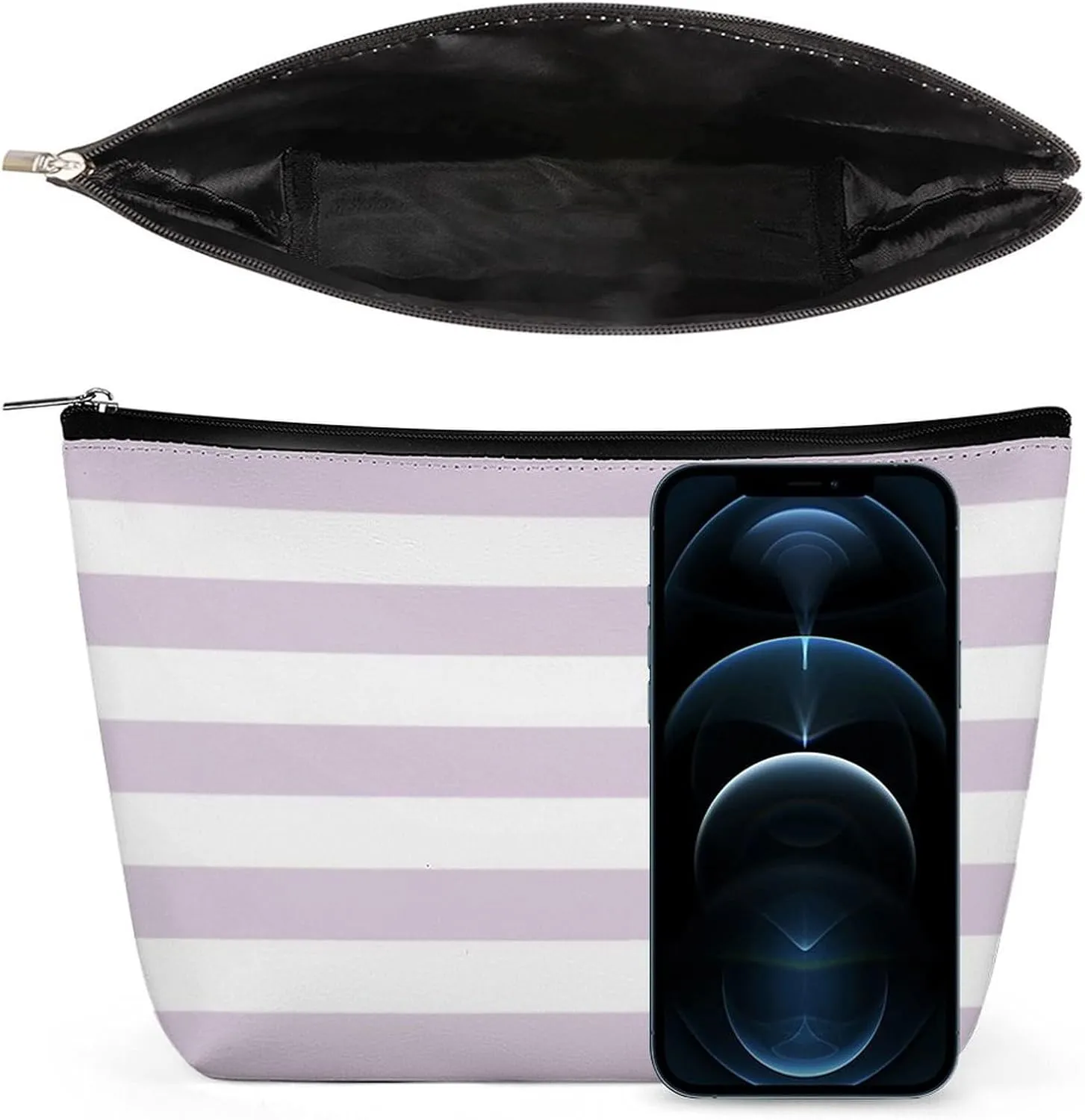 Small Cosmetic Bag, Lilac Purple and White Stripes Makeup Bags Elegant Roomy Pouch for Women,Travel Toiletry Accessories Organizer