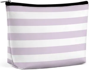 Small Cosmetic Bag, Lilac Purple and White Stripes Makeup Bags Elegant Roomy Pouch for Women,Travel Toiletry Accessories Organizer