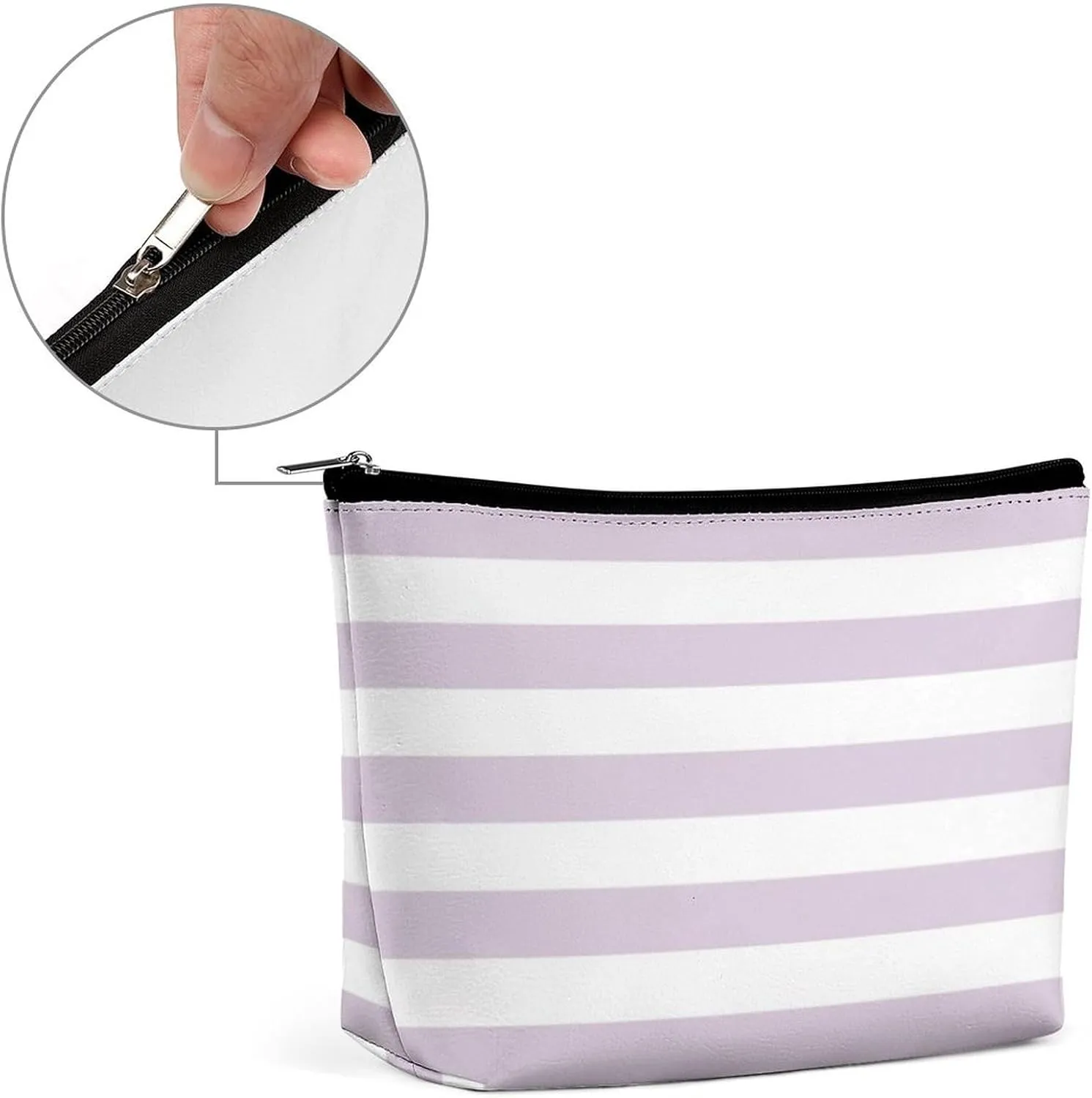 Small Cosmetic Bag, Lilac Purple and White Stripes Makeup Bags Elegant Roomy Pouch for Women,Travel Toiletry Accessories Organizer