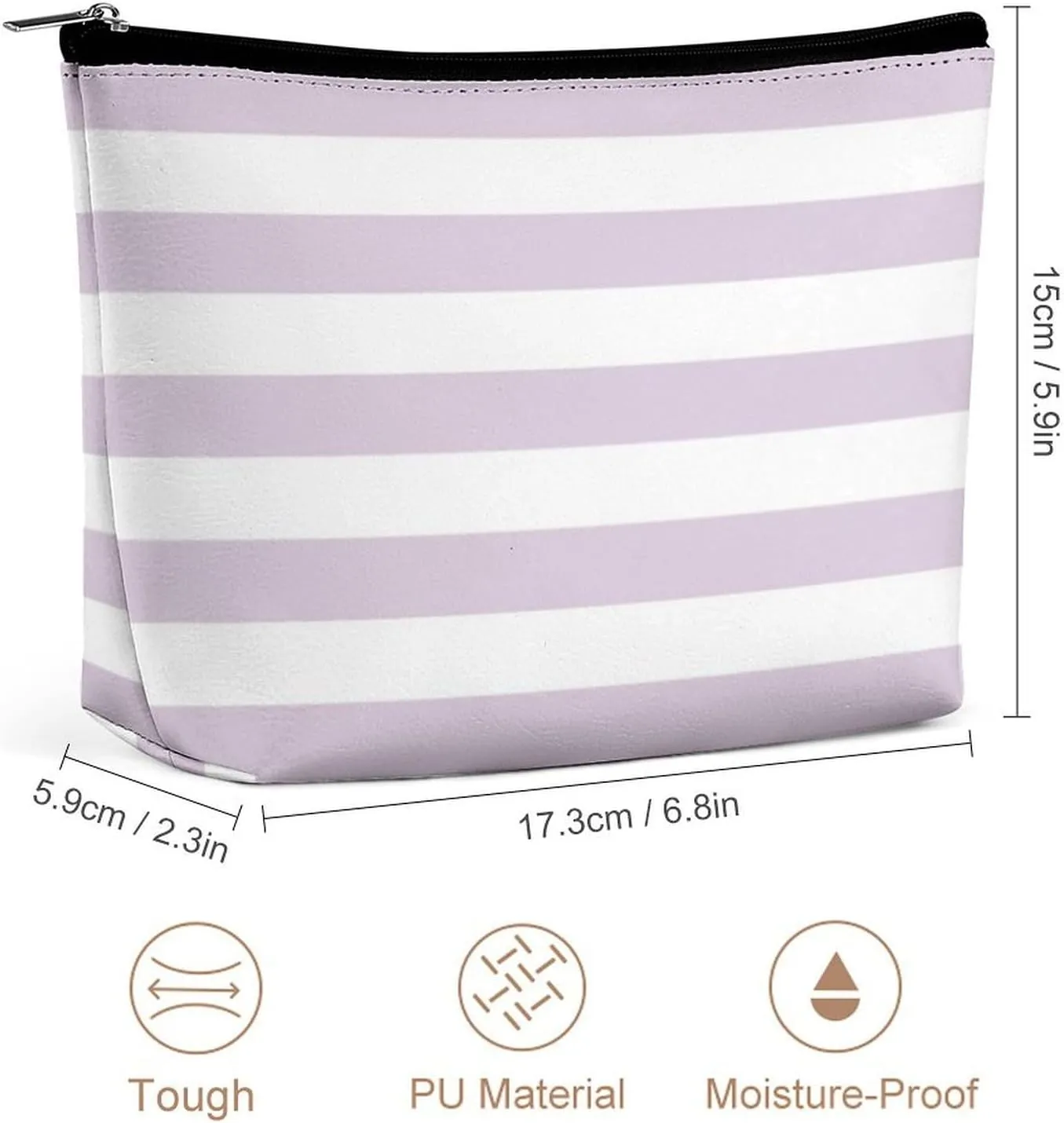 Small Cosmetic Bag, Lilac Purple and White Stripes Makeup Bags Elegant Roomy Pouch for Women,Travel Toiletry Accessories Organizer
