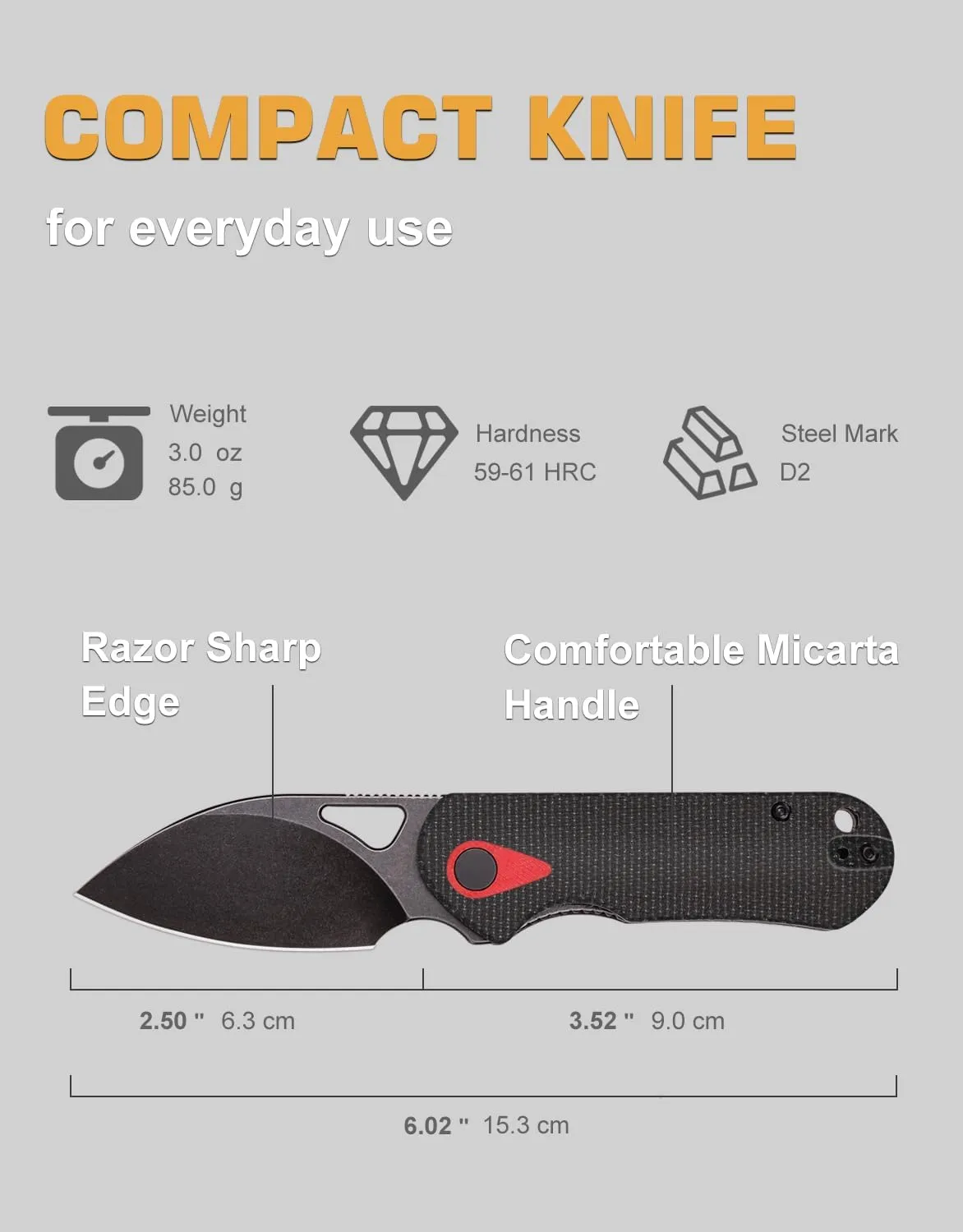 Small Pocket Knife 2.5" Stone Wash D2 Blade Folding Knives Reversible Pocket Clip Comfortable Micarta Handle EDC Knife Thumb Hole Opening Ideal Gift for Men Women(Seed J01)