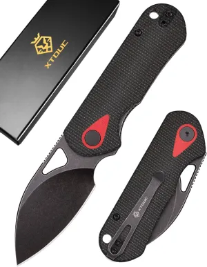 Small Pocket Knife 2.5" Stone Wash D2 Blade Folding Knives Reversible Pocket Clip Comfortable Micarta Handle EDC Knife Thumb Hole Opening Ideal Gift for Men Women(Seed J01)