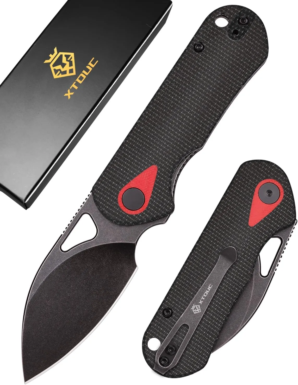 Small Pocket Knife 2.5" Stone Wash D2 Blade Folding Knives Reversible Pocket Clip Comfortable Micarta Handle EDC Knife Thumb Hole Opening Ideal Gift for Men Women(Seed J01)